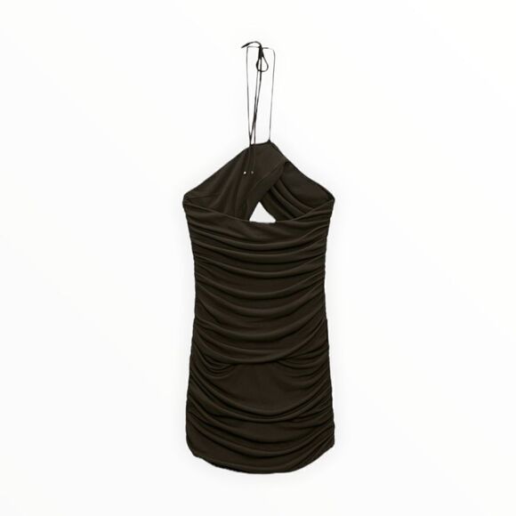 ZARA | Dark Khaki | CUT OUT DRAPED DRESS - Picture 3 of 11